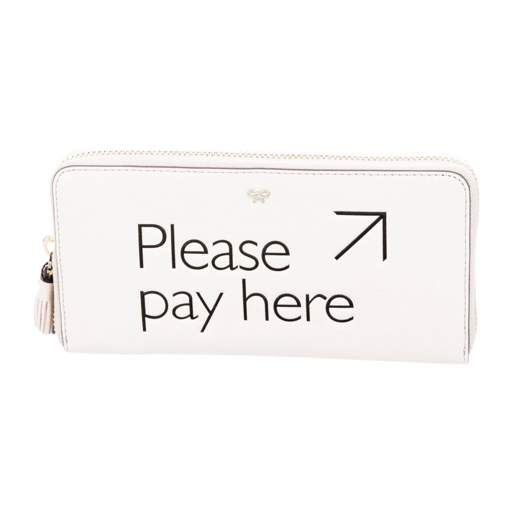NWT Anya Hindmarch Please Pay Here Zip Around Wallet Beige/Cream